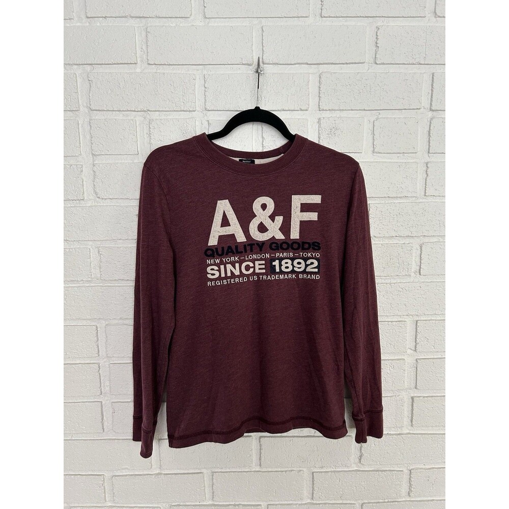 Abercrombie Fitch Muscle Lomg Sleeve Mens XS Dark Red NY London Paris Tokyo